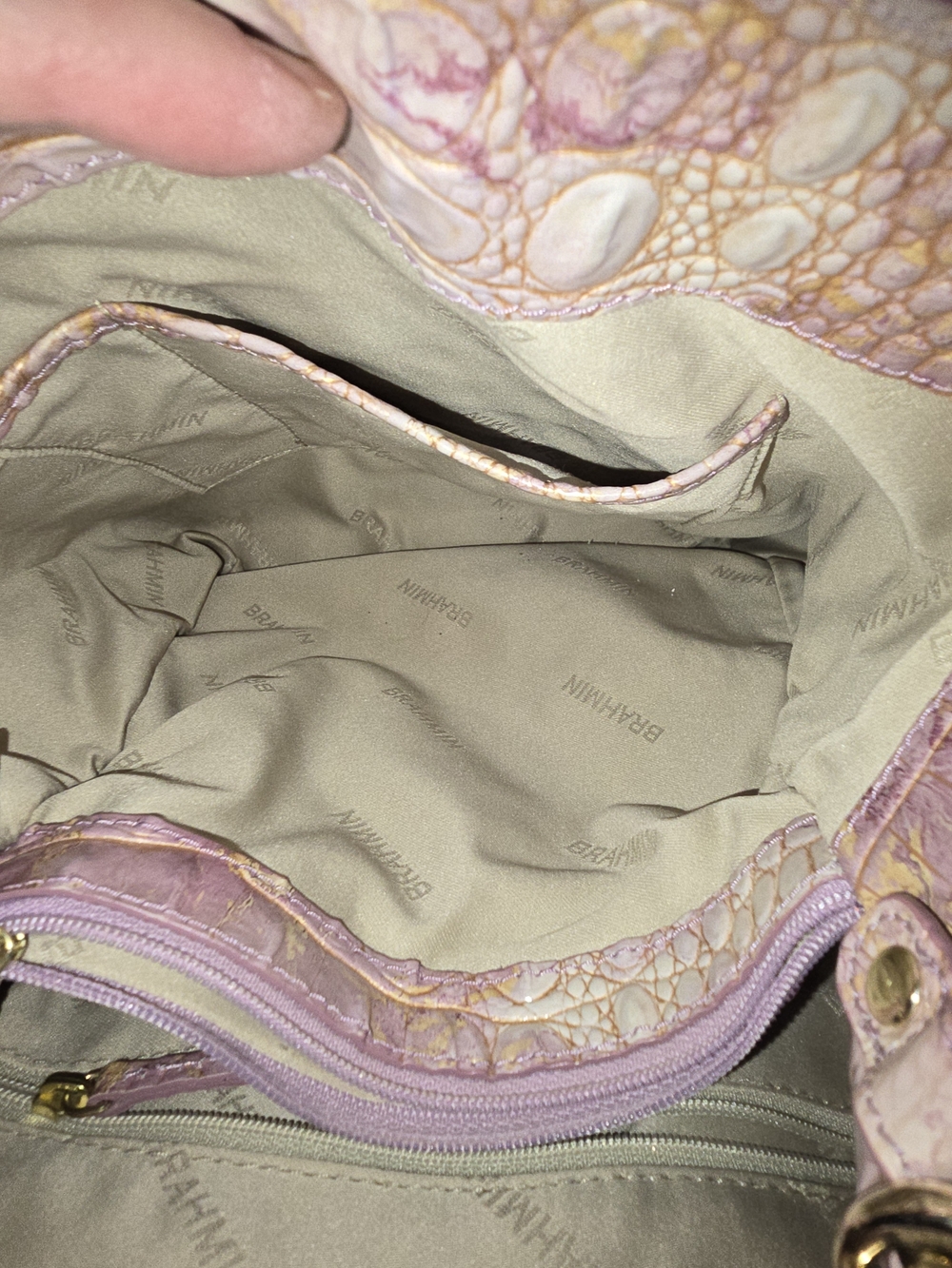 Brahmin Pink Cream Croc-Embossed Leather Bucket Bag & Wallet - Picture 7 of 9